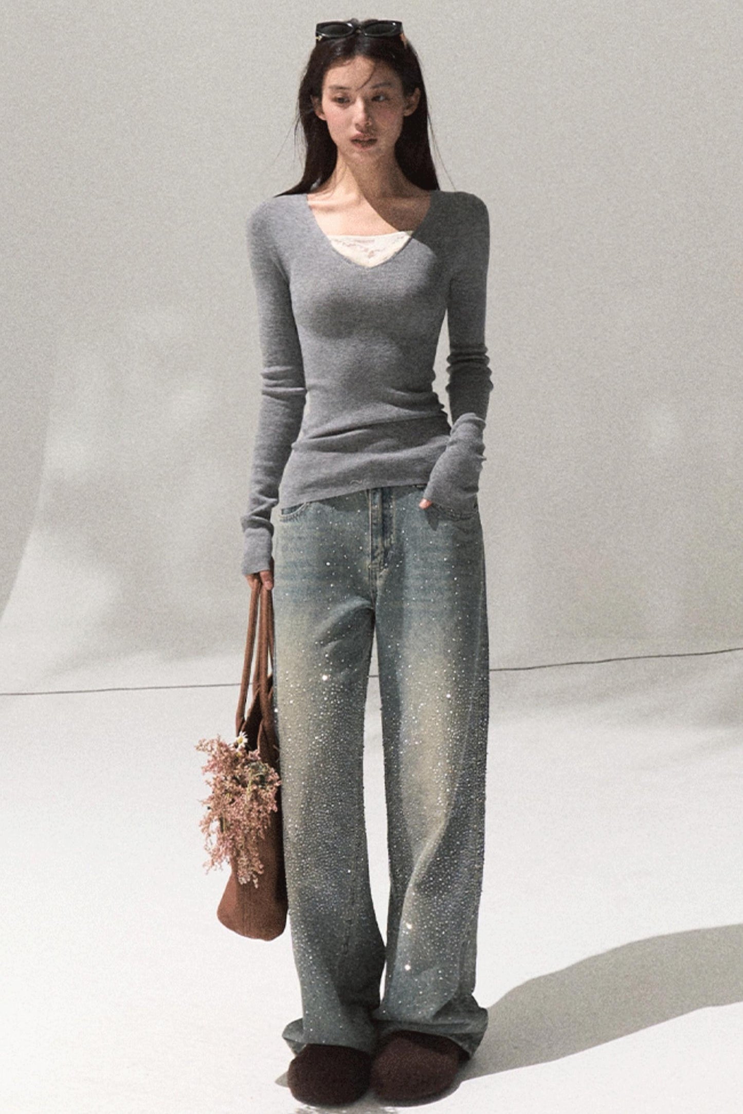 Skin Lace Wool Knit Sleeve Sweater Top