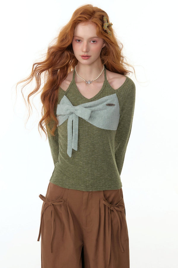 Patchwork Halterneck Knitted Top