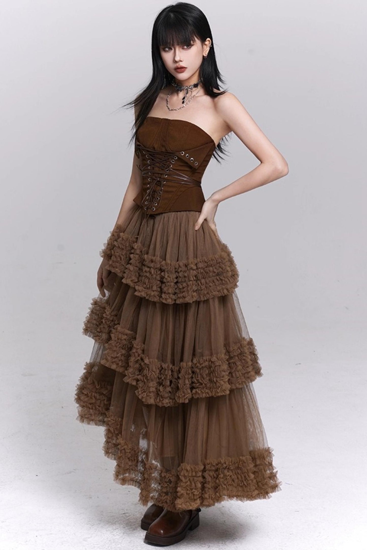 Brown Fluffy Cake Skirt