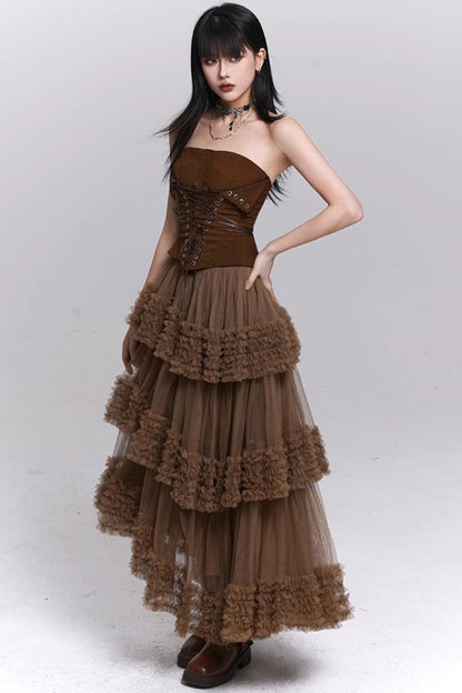 Brown Fluffy Cake Skirt