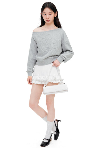 Slanted Shoulder Crew Neck Top