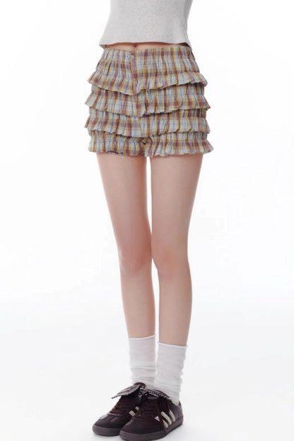 Salt Orange Plaid Ruffle Shorts