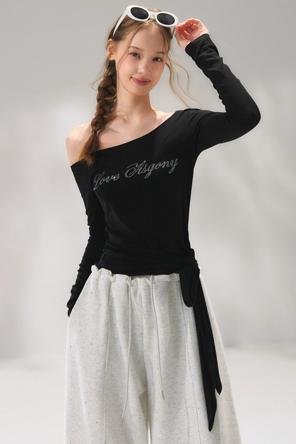 Rhinestone Embellished One-Shoulder Top