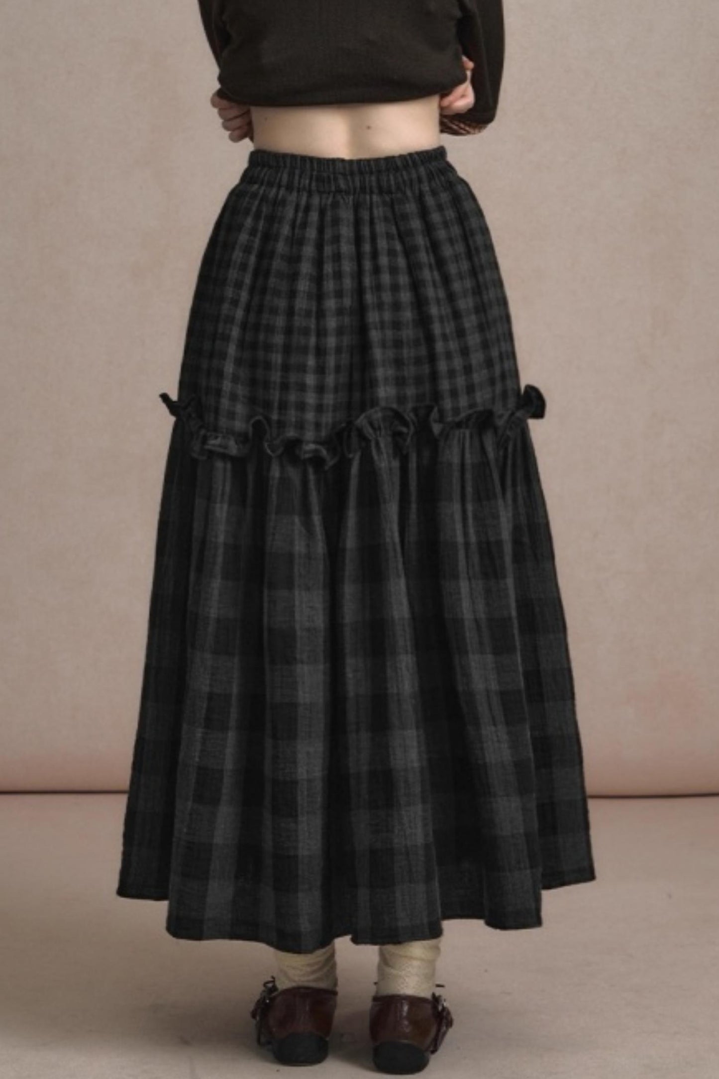 Retro Plaid High-Waisted Long Skirt
