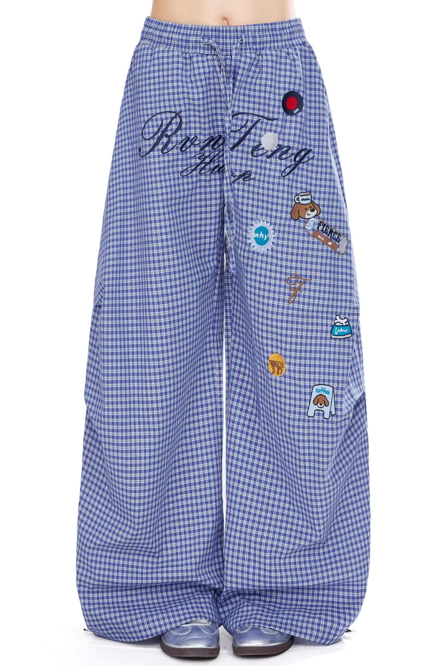 체크 레트로 와이드 레그 팬츠