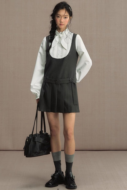 Fake Two-Piece Bow Lace-Up Shirt Dress