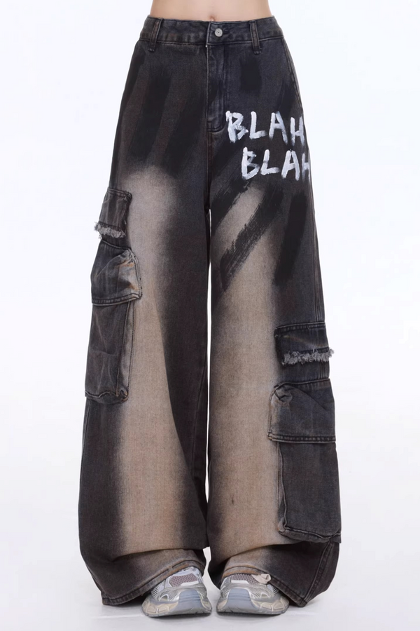 Retro Graffiti Wide-Leg Jeans