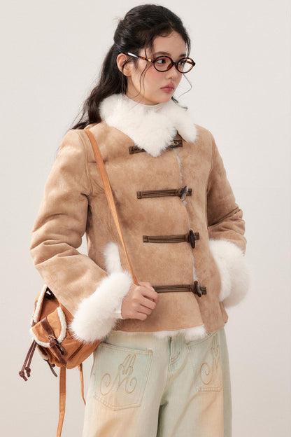 Lapel Suede Wool Patchwork Warm Jacket