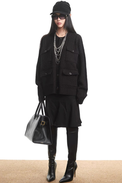 Retro Black Knit Cardigan