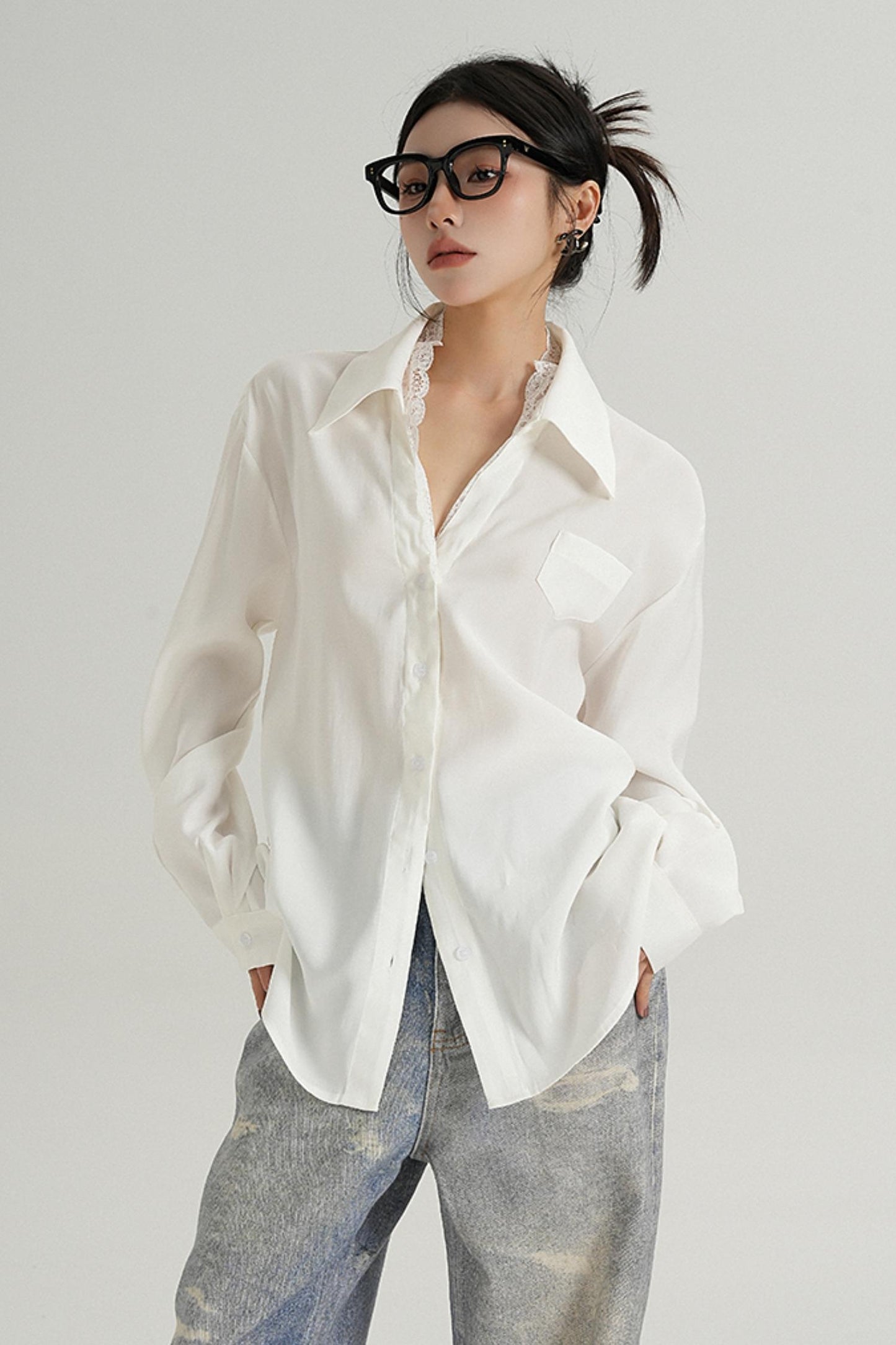 Lapel Solid Color Long Sleeve Shirt