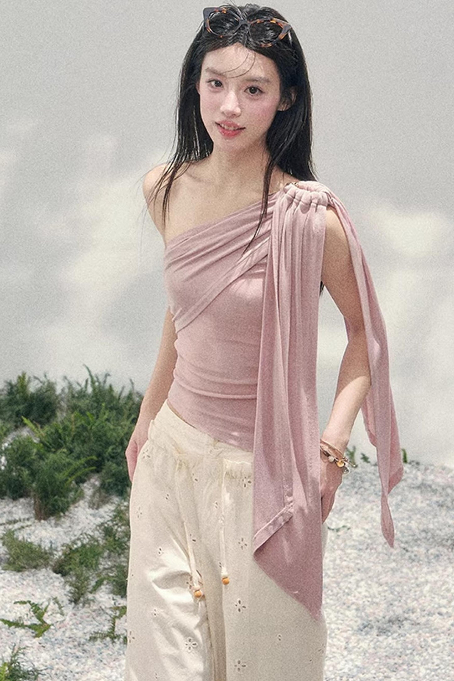 Sunset Coral Asymmetrical Top