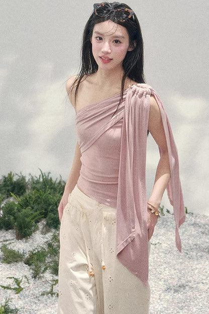 Sunset Coral Asymmetrical Top