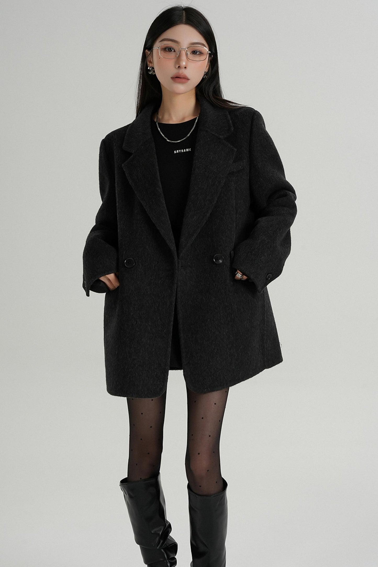 헤브론 칼라 울 캐시미어 블레이저 