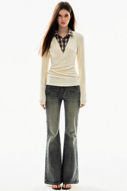 Plaid V-Neck Knit Sweater