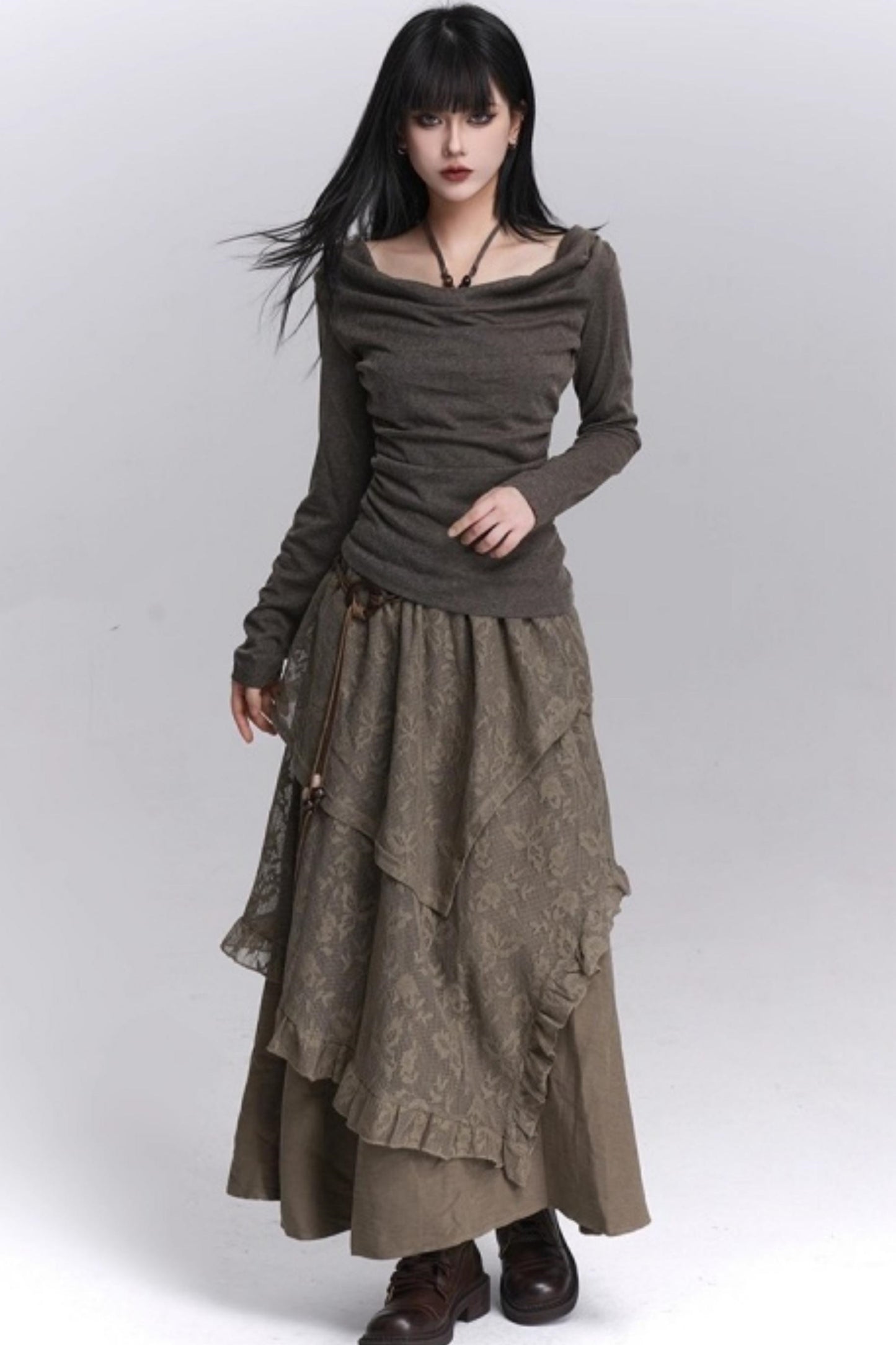 Coffee Lace Long Skirt