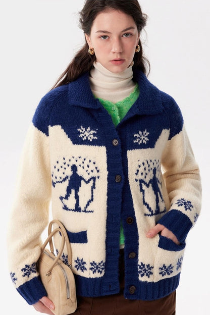 Contrast Retro Fair Island Knitted Cardigan