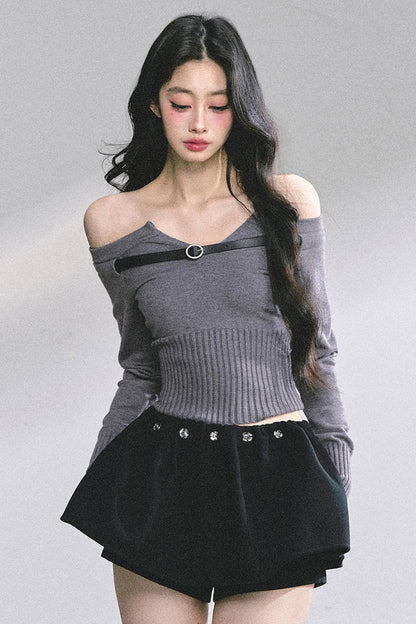 Lazy Weekend One-Shoulder Knitted Top