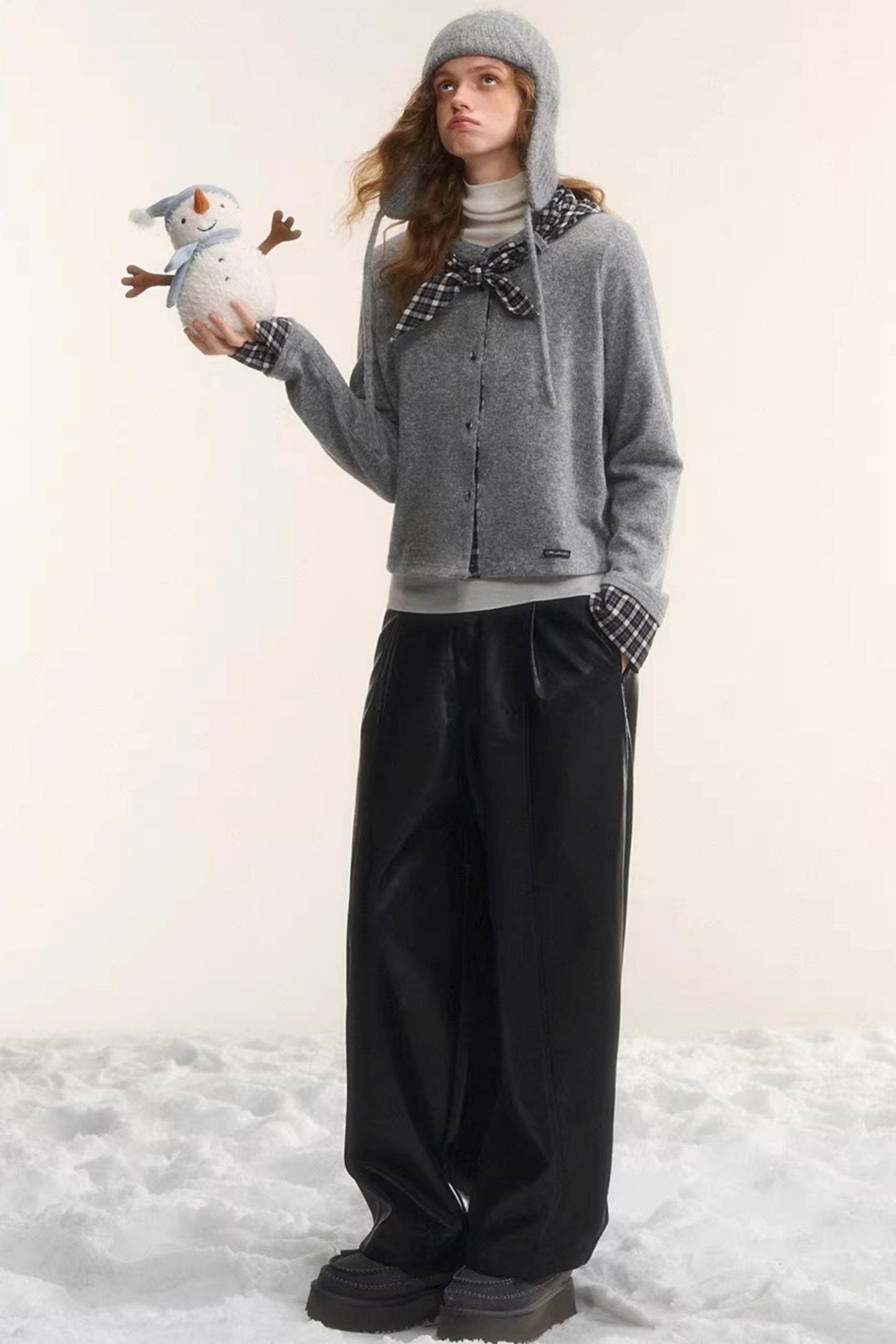 Elastic Waist Black Leather Pants