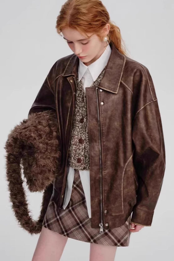 Lapel Leather Jacket