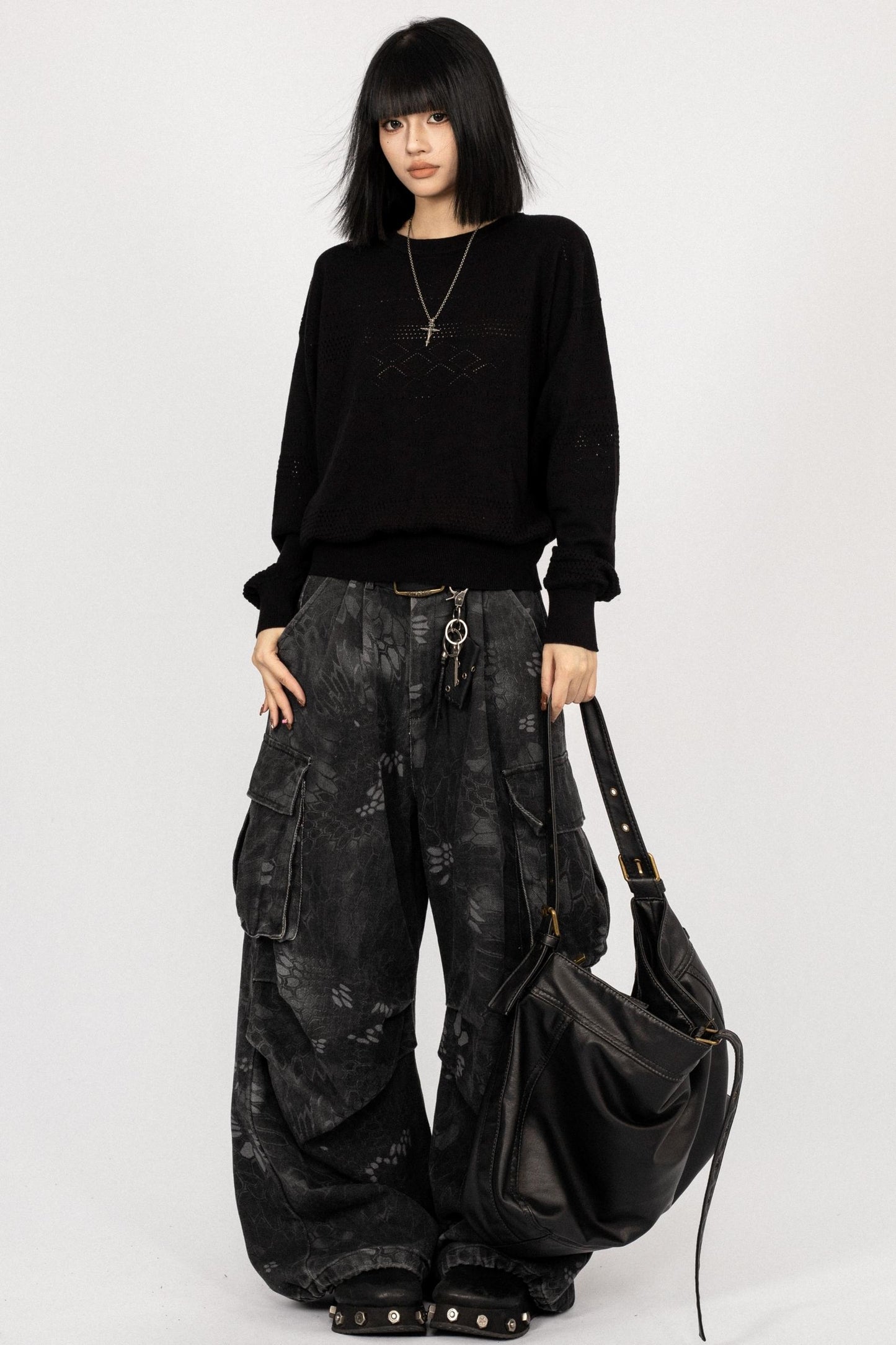 Simple Black Knitwear Sweater