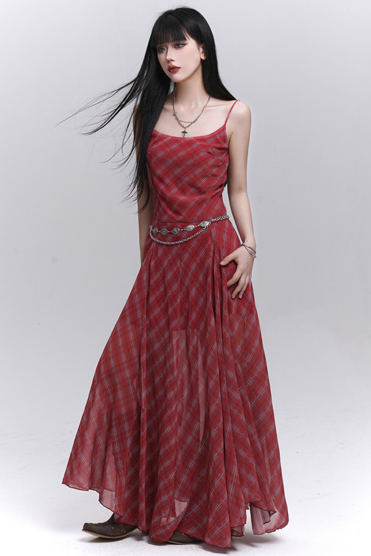 Pink Plaid Halter Dress