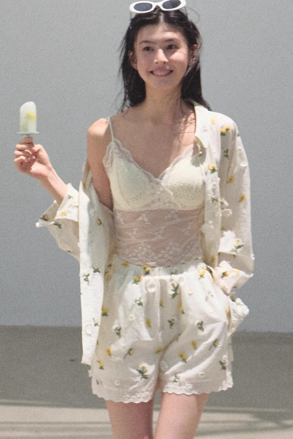 Flowers Cotton Embroidered Casual Shirt Set-Up