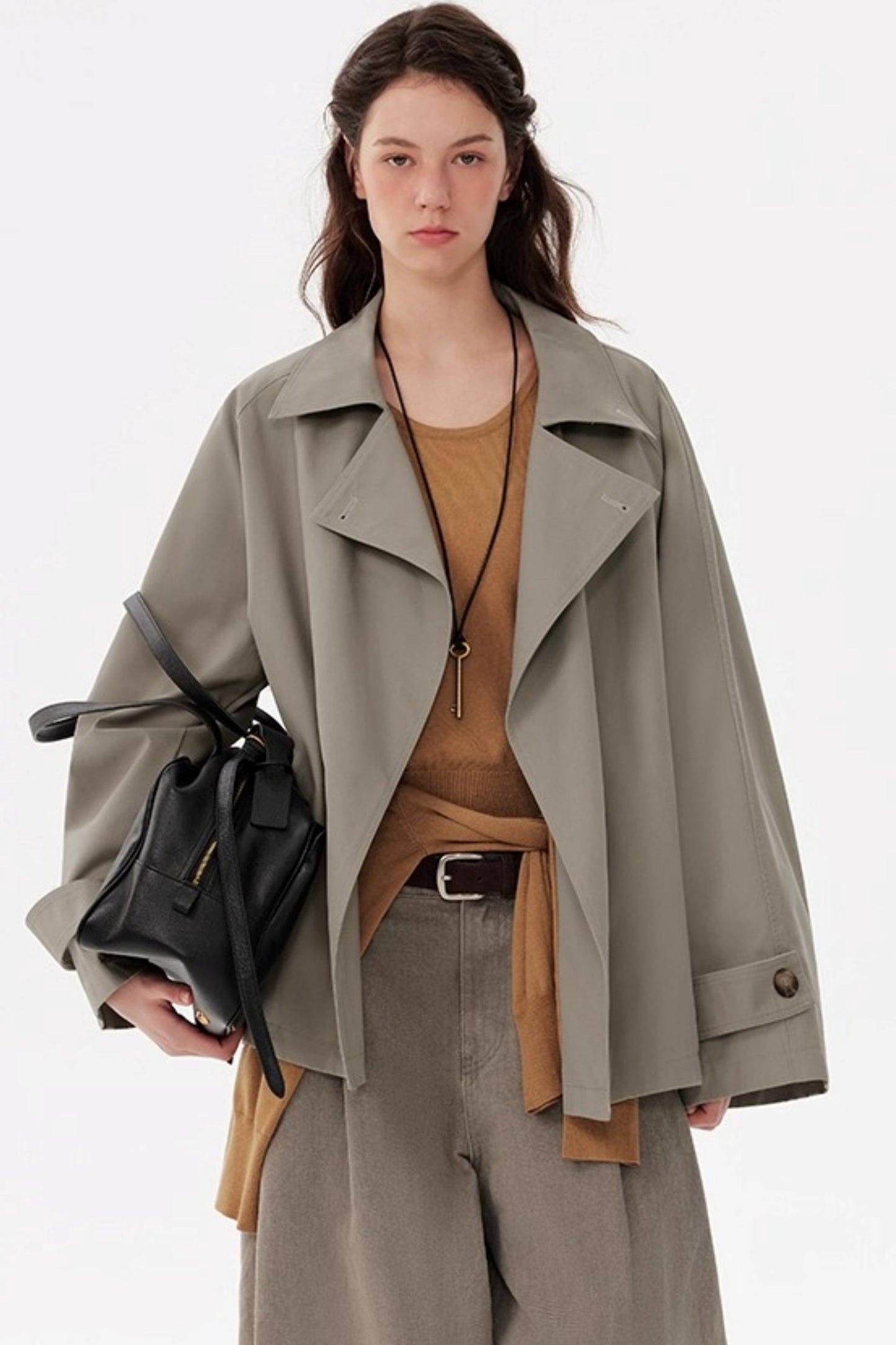 Lace-Up Short Trench Coat