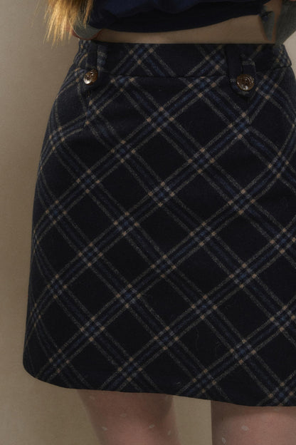 HIGH WAIST PLAID TWEED A-LINE SKIRT