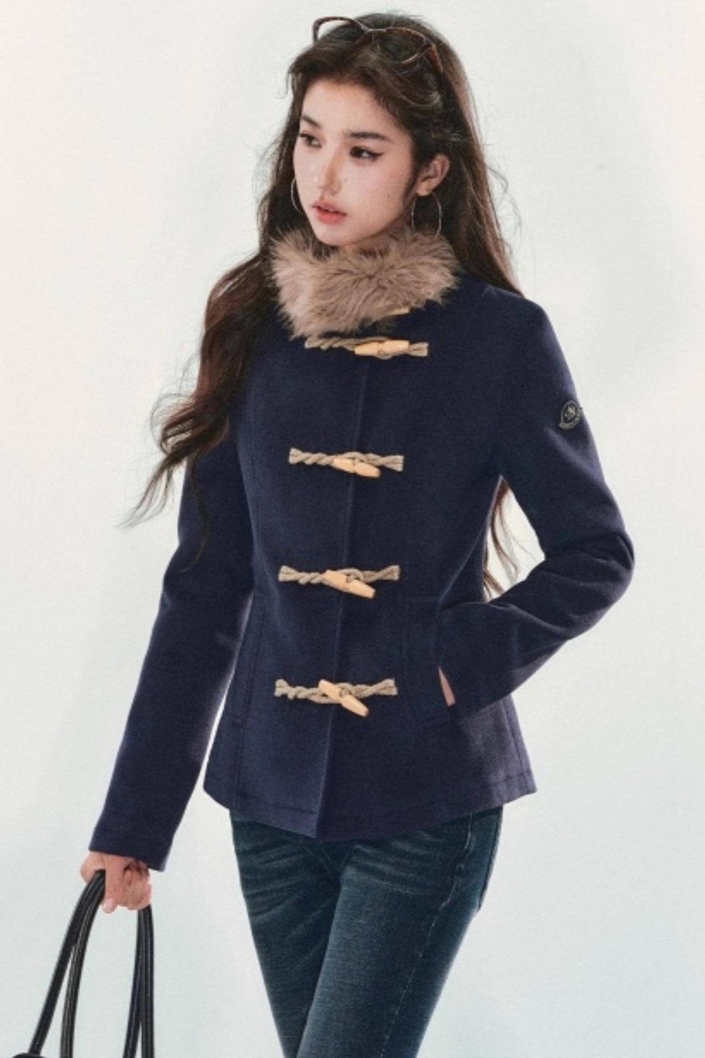 Vintage Toggle Woolen Fur Collar Coat