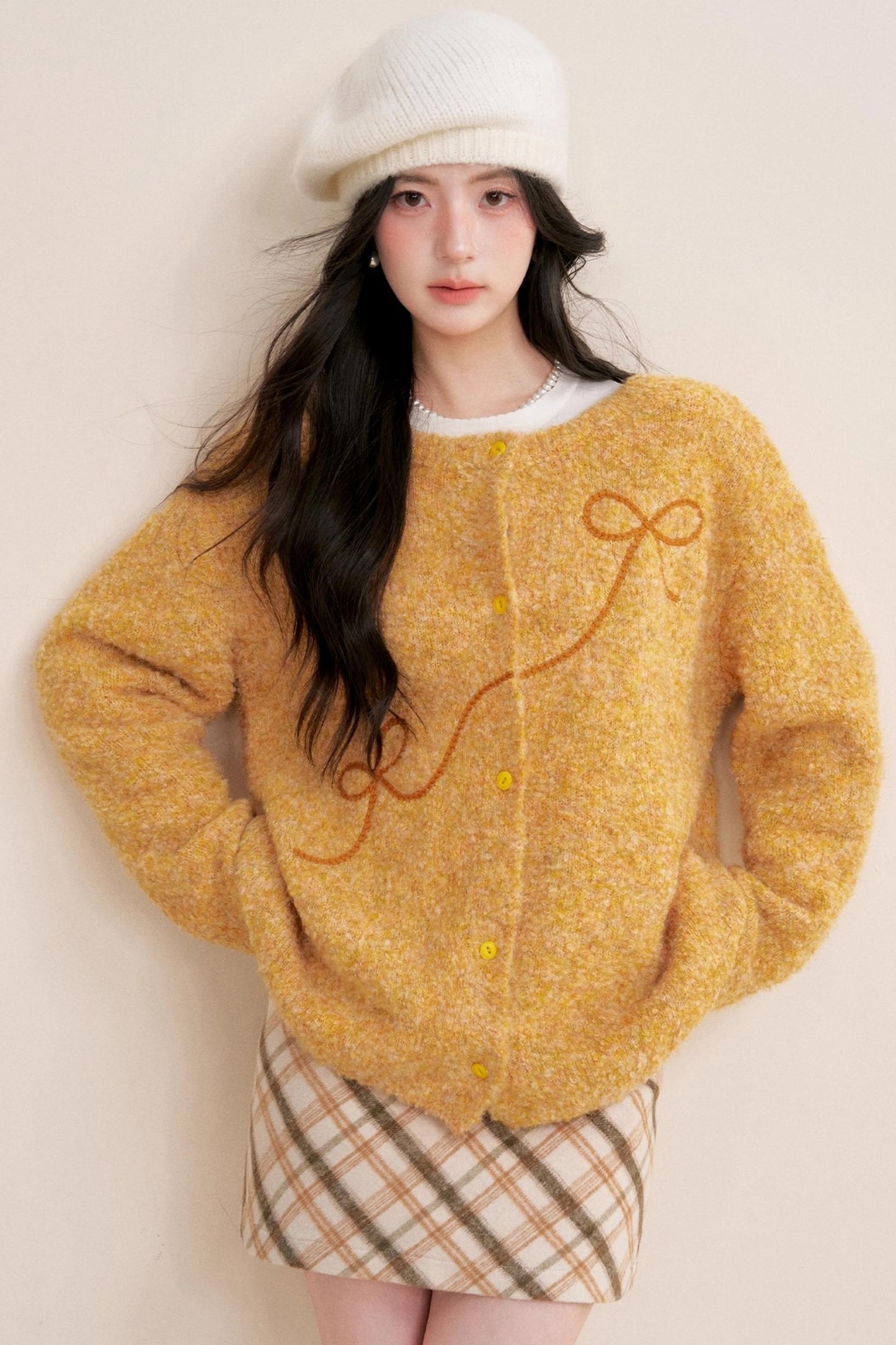 Sunset Velvet Bow knot Cardigan