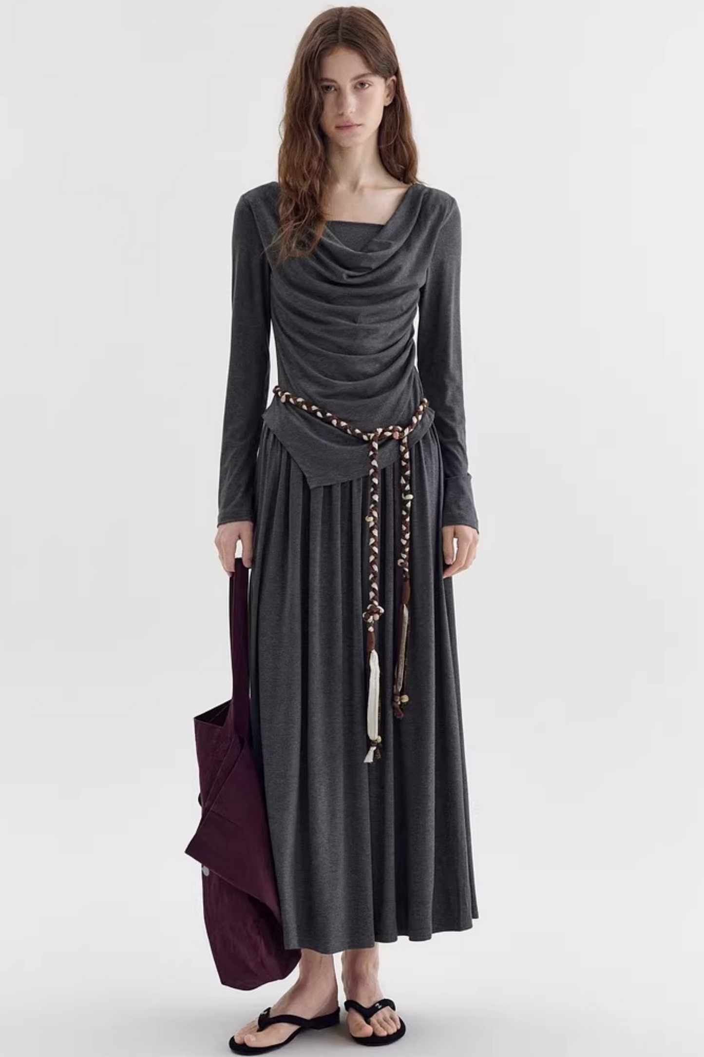 비대칭 스택 칼라 블라우스