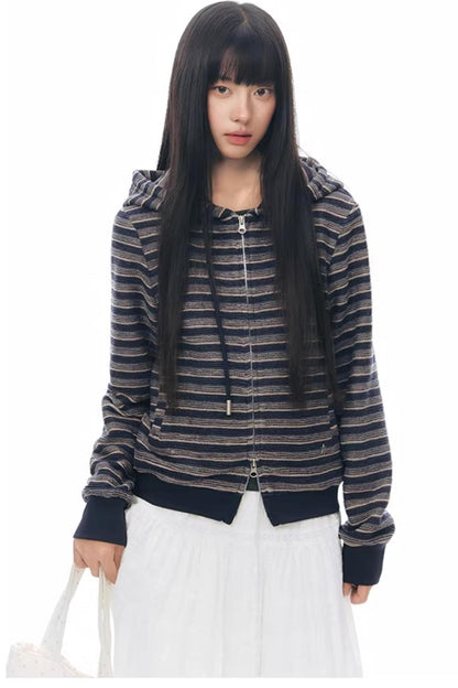 Striped Textured Hooded Sweatshirt