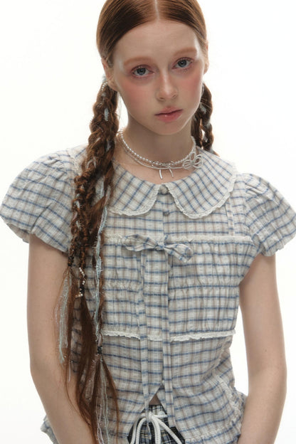 Designer Plaid Doll Collar Shirt