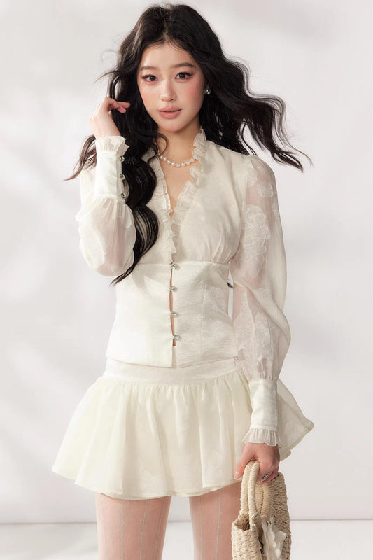 Lace V-Neck Two-Piece Skirt Set-Up