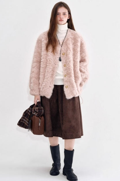 Strawberry Wine Faux Fur Coat