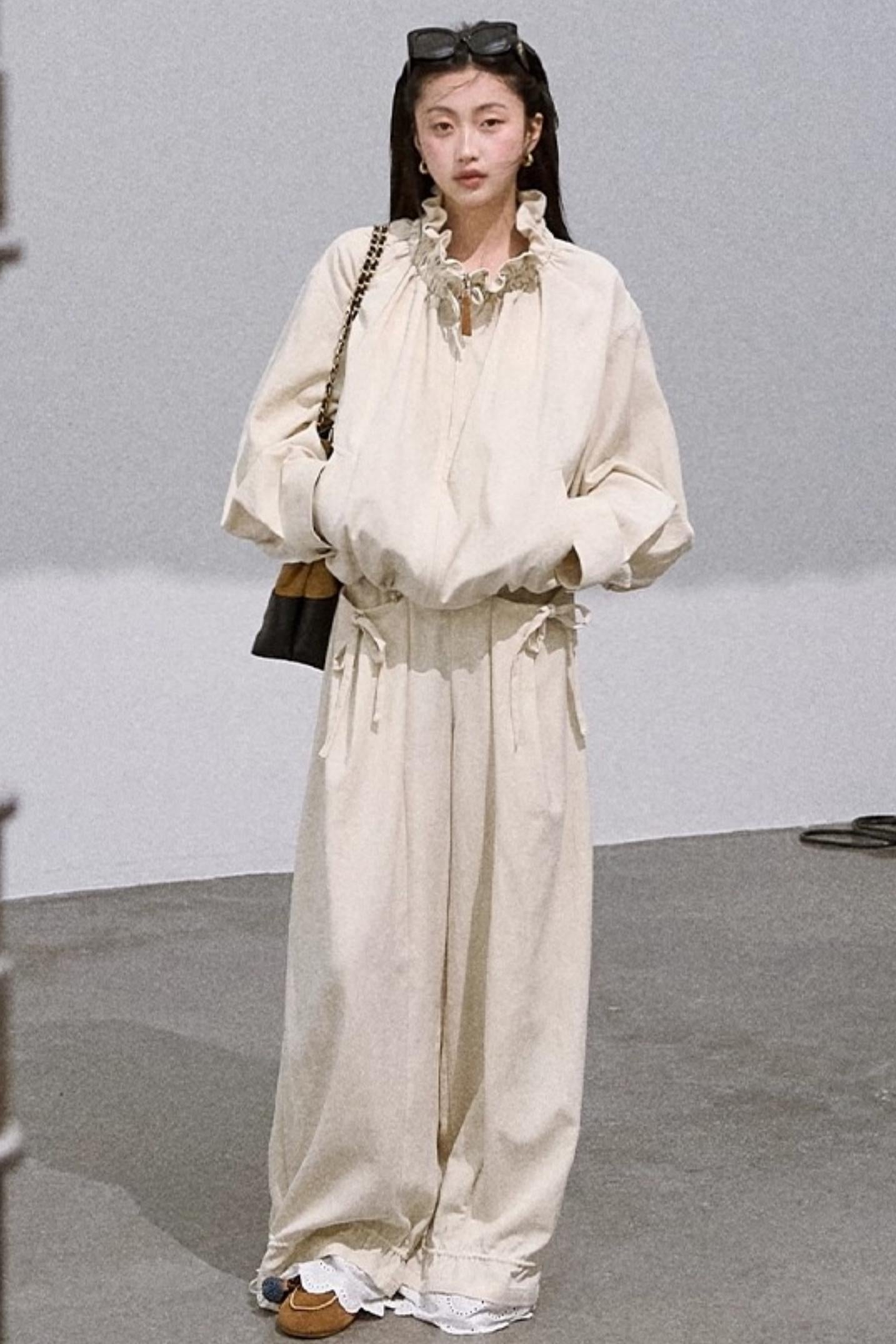 Lyocell Embroidered Drawstring Jacket Set-Up