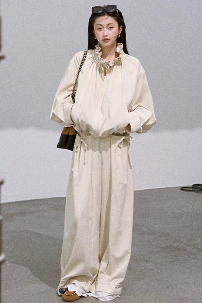 Lyocell Embroidered Drawstring Jacket Set-Up