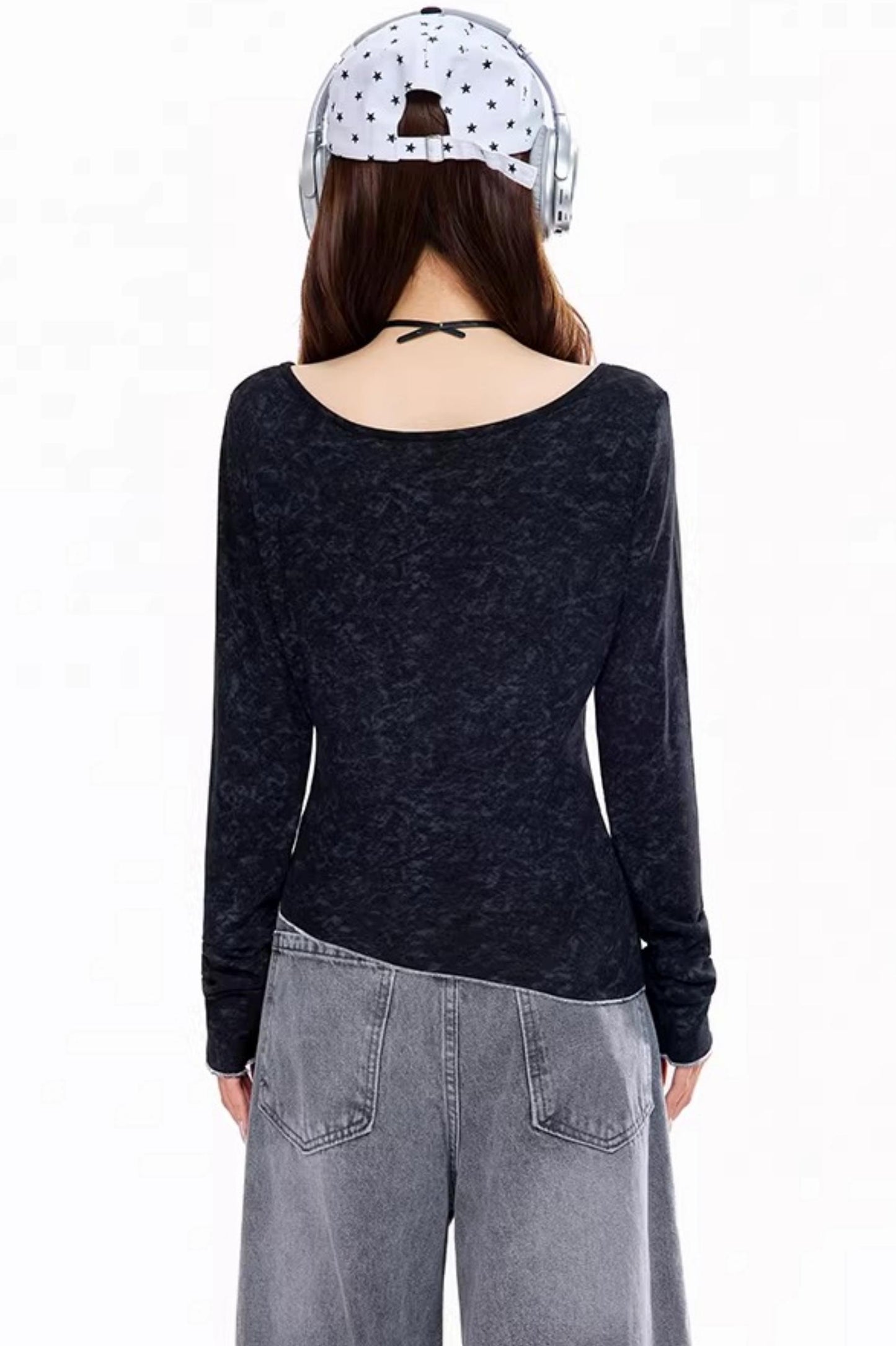 레트로 불규칙 허리 조임 탑