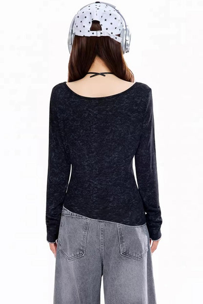 레트로 불규칙 허리 조임 탑