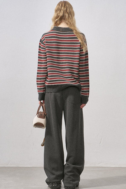 Cotton Wool Striped Polo Sweater