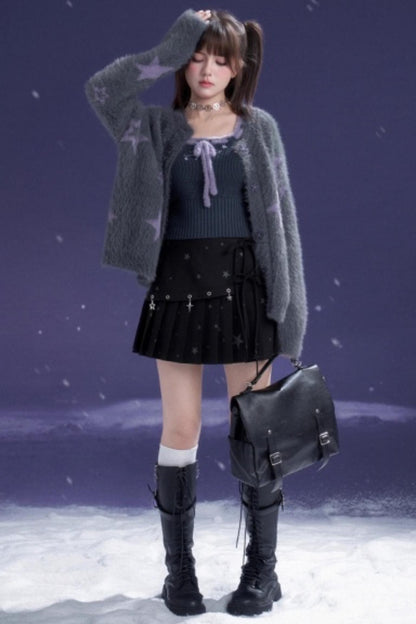 Gray Faux Mink Fur Jacket Vest Set-Up