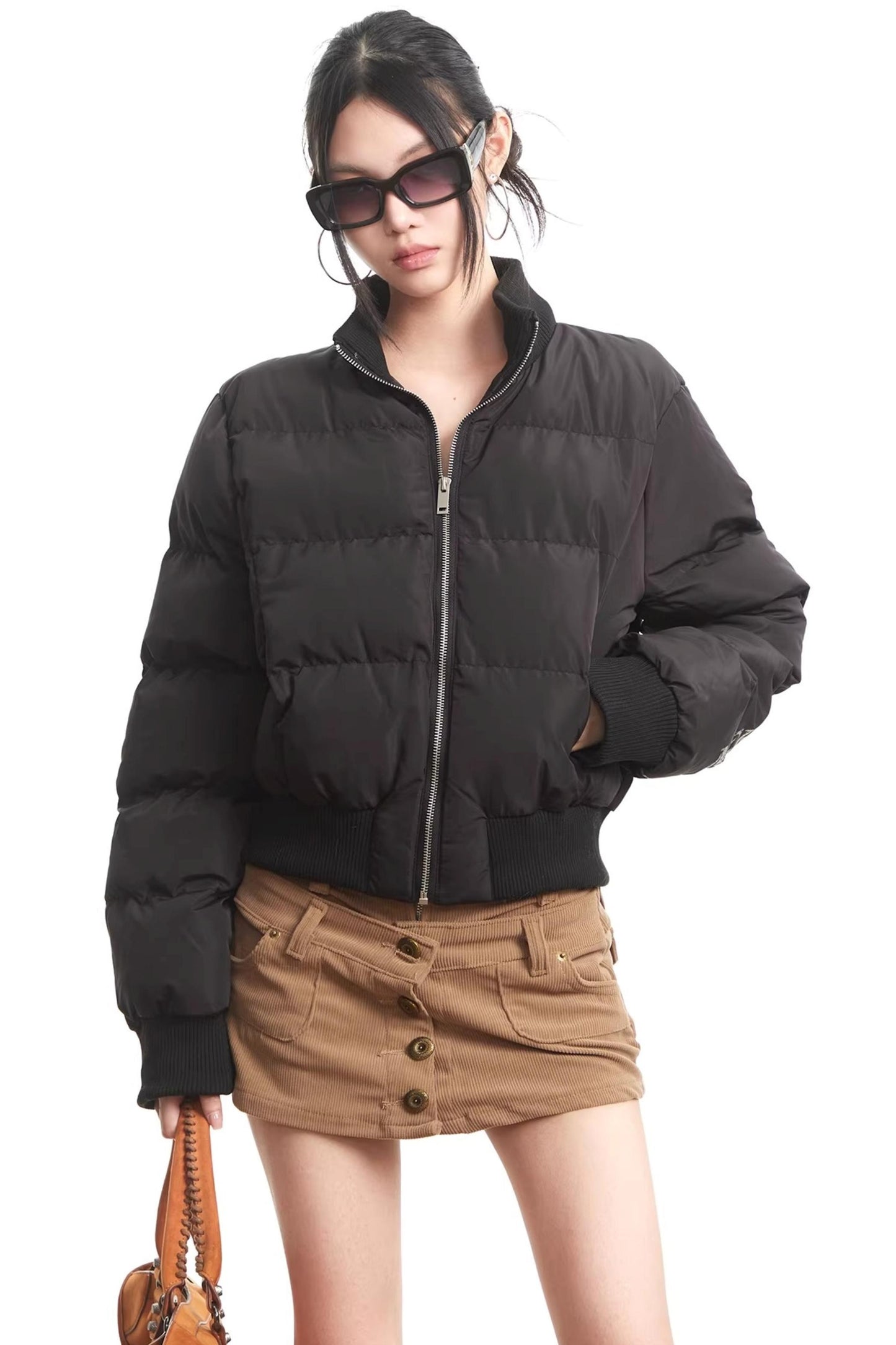 Printed Short Fur Collar Down Jacket