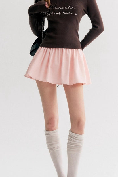 Rose Cream Cotton Puffy A-Line Skirt