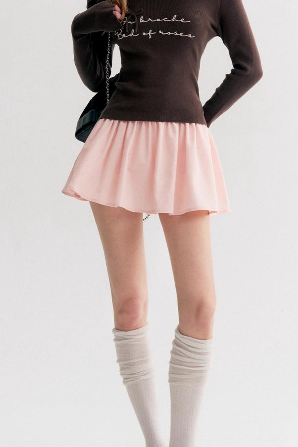 Rose Cream Cotton Puffy A-Line Skirt