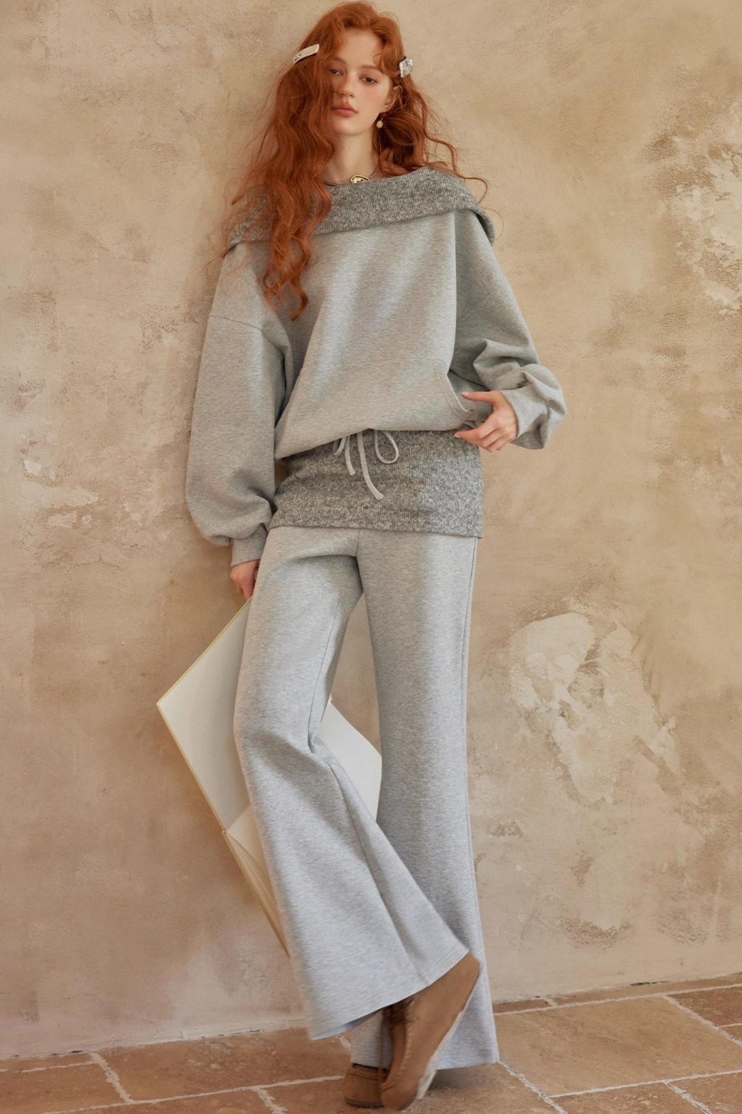 Gray Off-Shoulder Two-Piece Set-Up