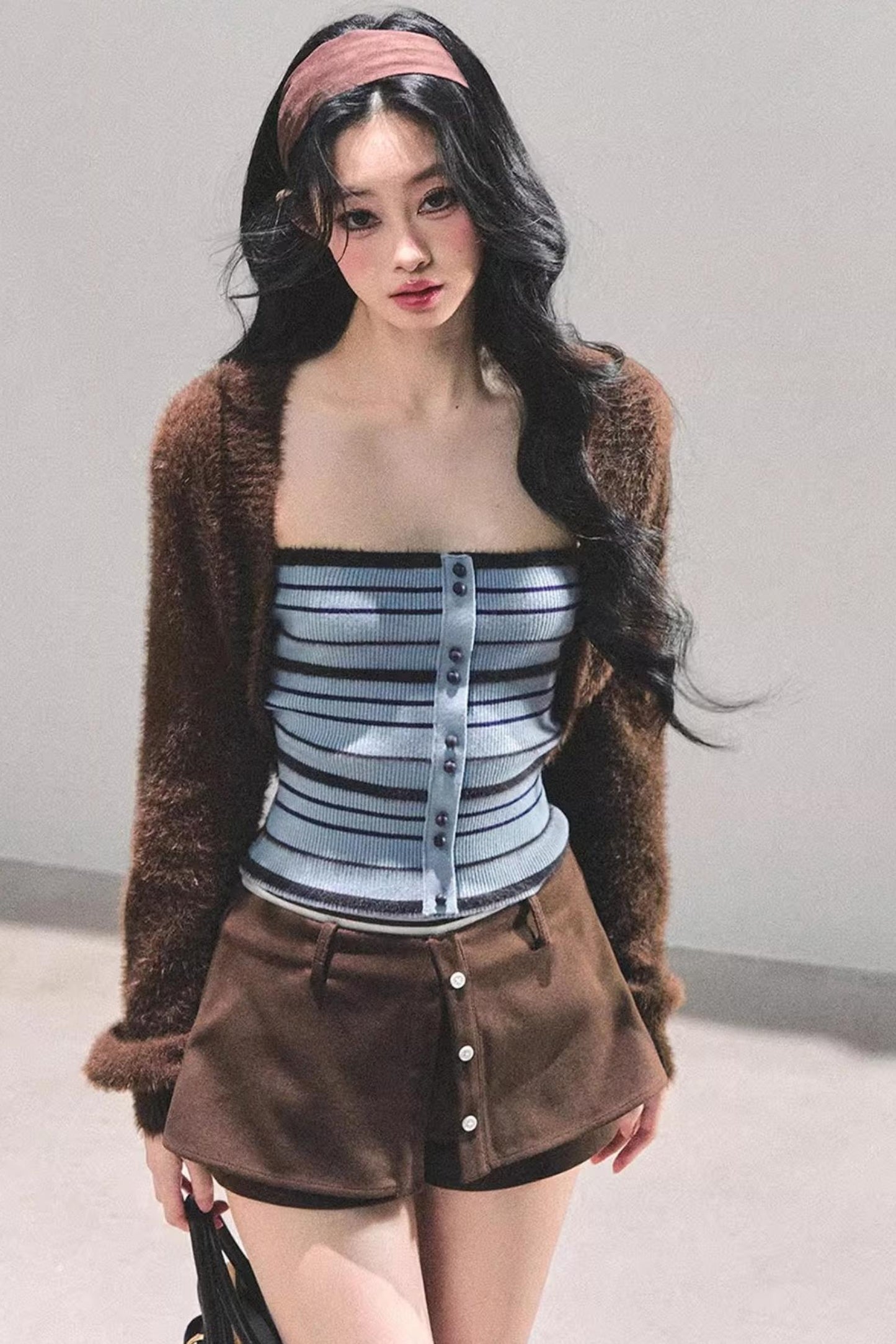 Blue Knitted Striped Top Set-Up