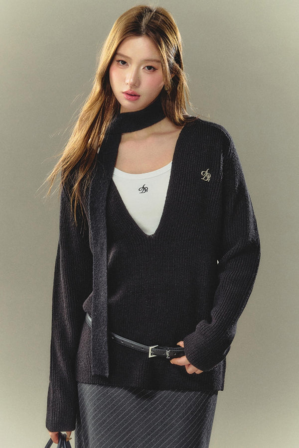 게으른 패션 V넥 니트 탑 