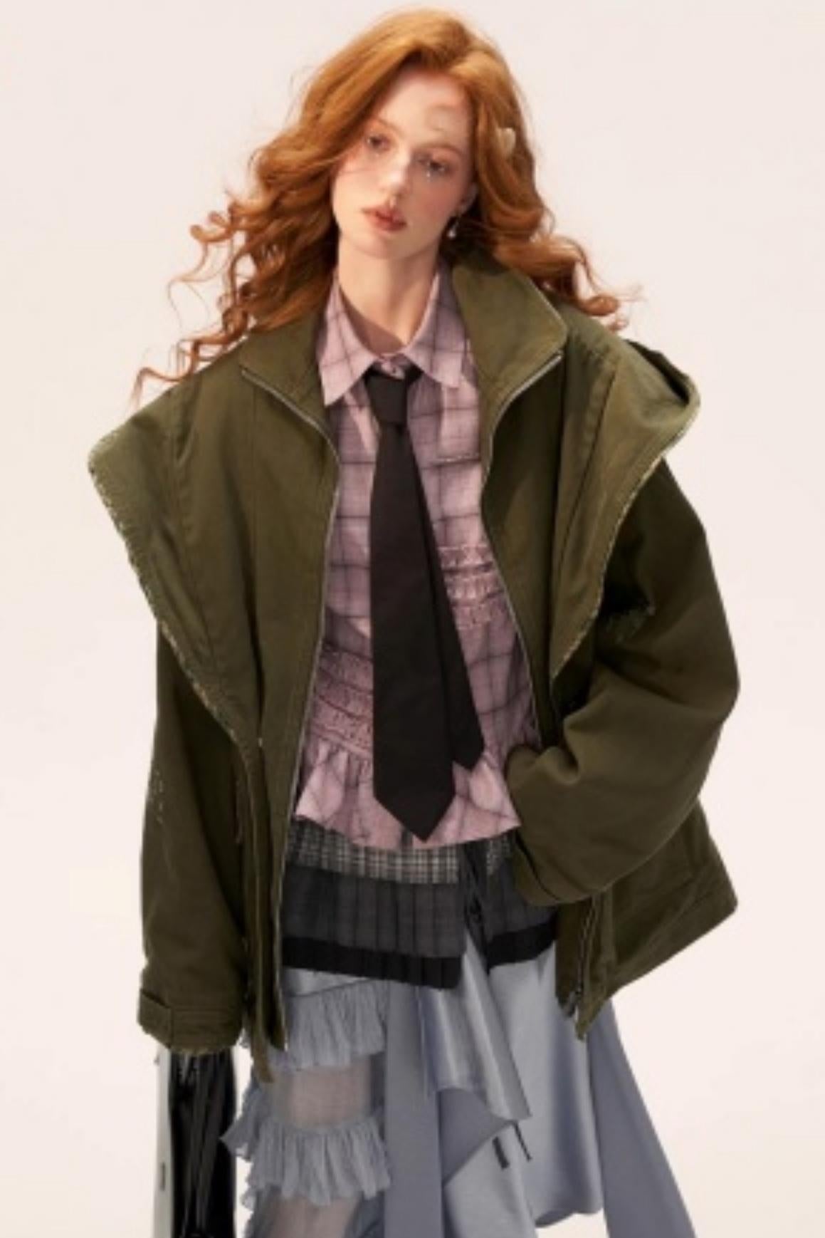 Vintage Distressed Frayed Cargo Jacket