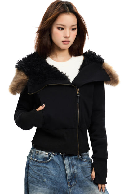 Cropped Slim Fit FURLAR COLLAR COTTON JACKET