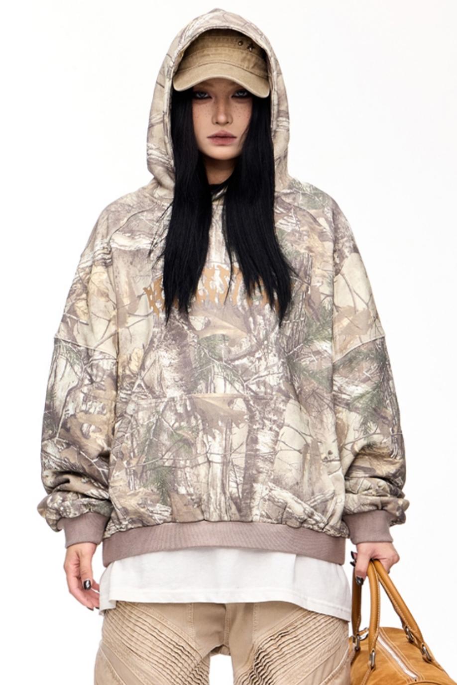 Distressed Camouflage Hooded Sweatshirt